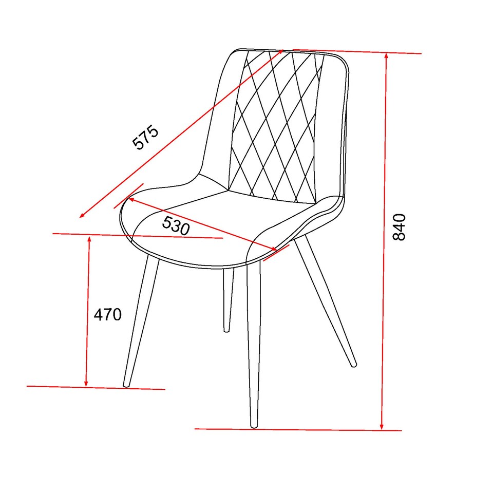 image 1 of Pair of Aspen Cord Fabric Diamond Stitch Dining Chairs with Curved Seat and Black Tapered Metal Legs | Grey | Light Grey | 1