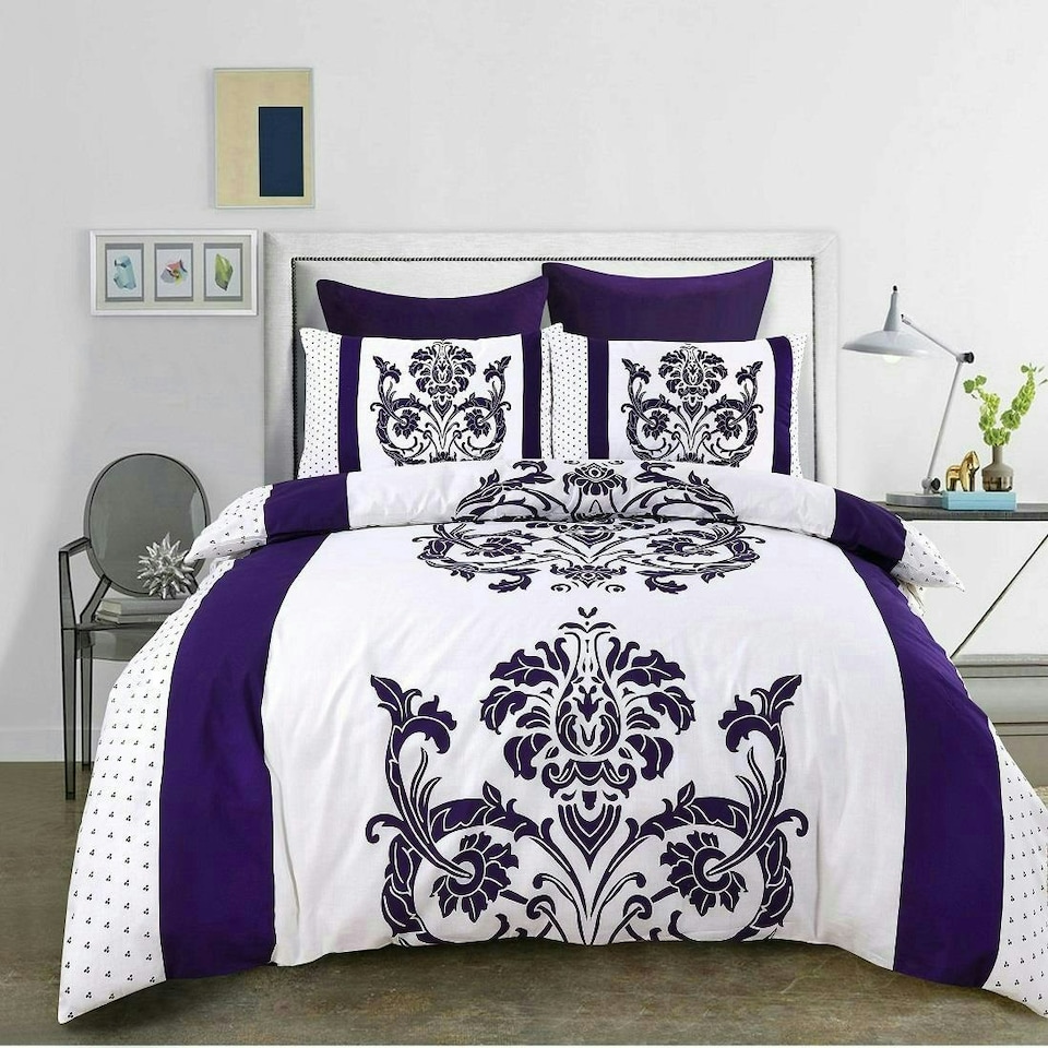 Darcy Damask Duvet Cover Set - King - Purple