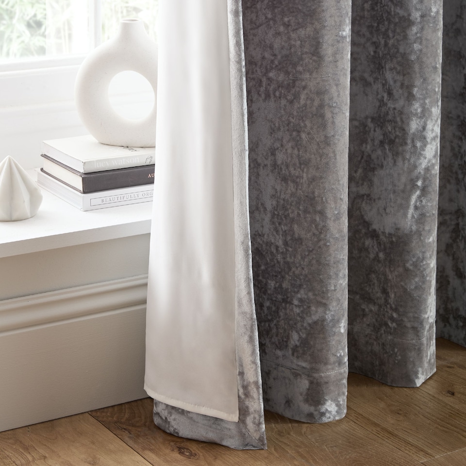 Natural Drapery Catherine Lansfield Crushed Velvet Lined Eyelet Curtains - Tesco Groceries
