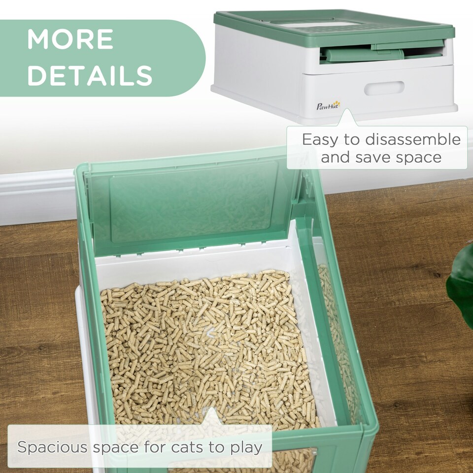 image 1 of PawHut Hooded Cat Litter Box, Pet Toilet w/ Scoop, Tray - Green