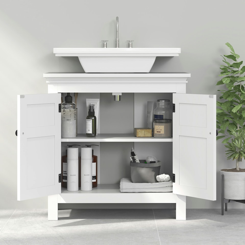 image 1 of HOMCOM 2-Tier Bathroom Sink Cabinet, Freestanding Storage Cabinet, White 