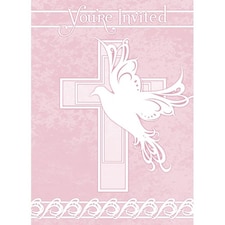 Pink Dove Cross Invitations with Envelopes - Pack of 8