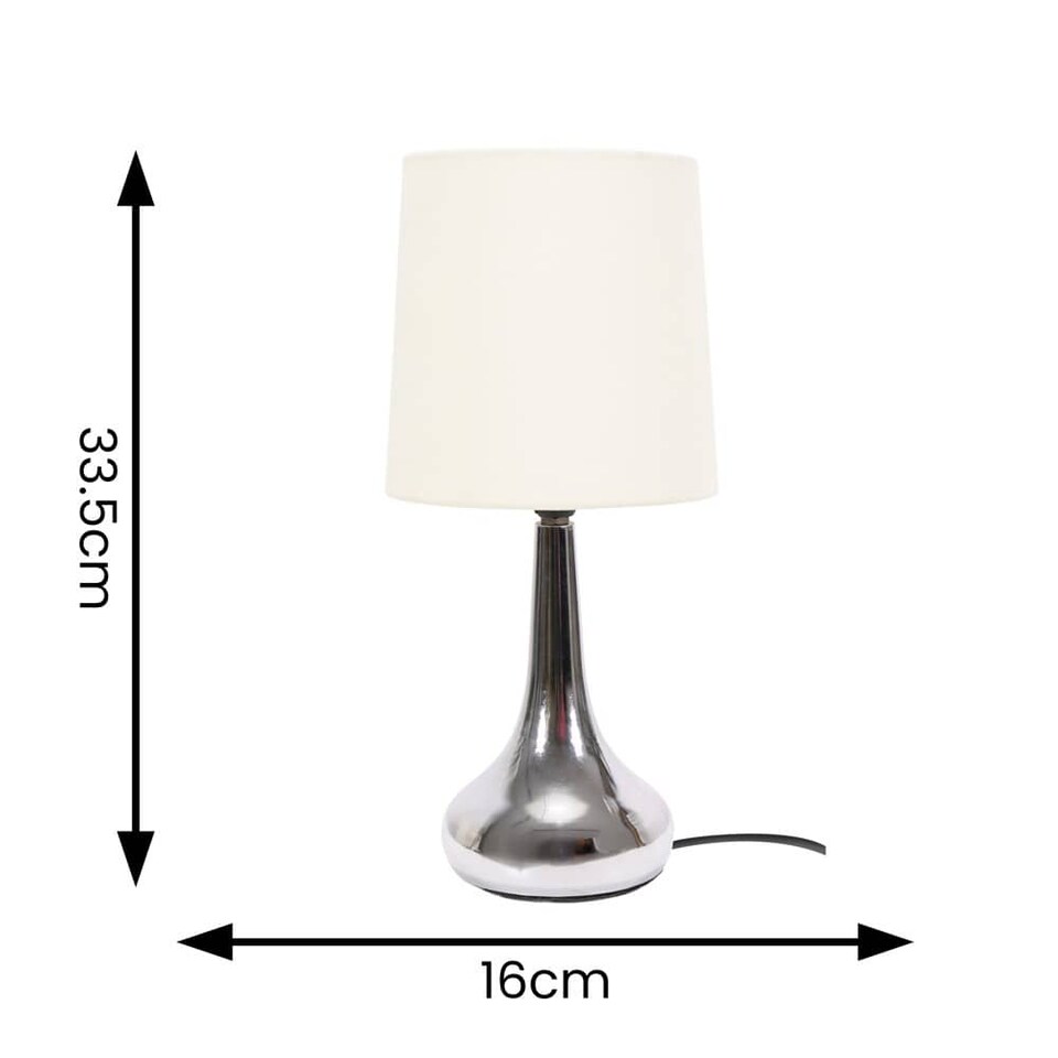 image 1 of ValueLights Teardrop Pair Chrome Touch Table Lamp Cream Shade & Bulb | Cream