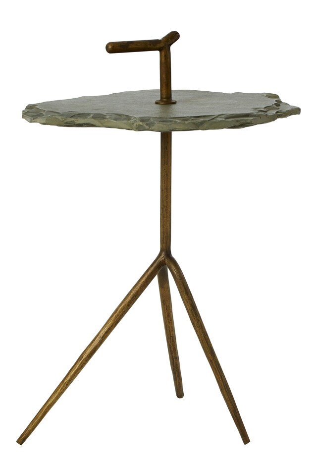 image 1 of Unique Grey Stone Top Side Table, Organic Design Round Side Table, Durable Constructed Small Side Table | Grey