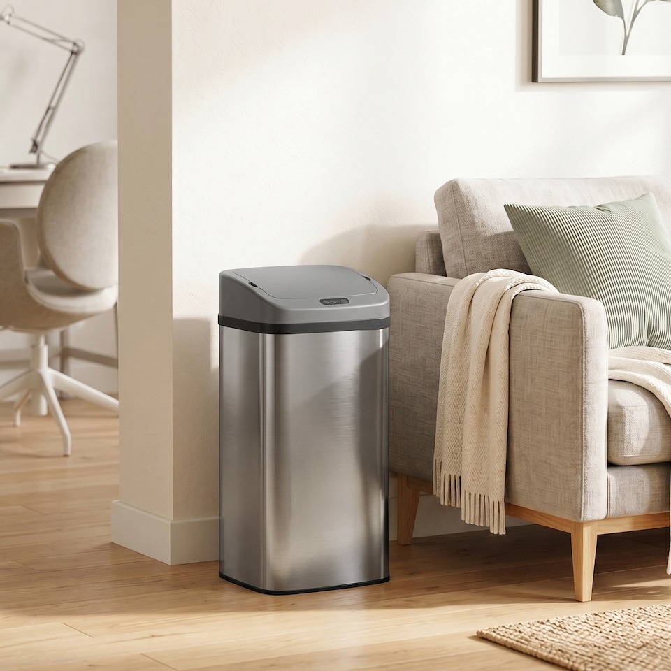 image 1 of HOMCOM 48L Sensor Bin, Stainless Steel Kitchen Bin with Automatic Close | Silver