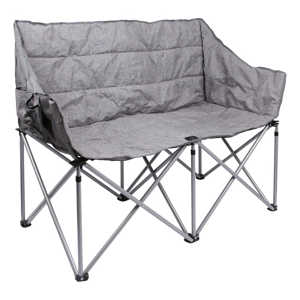 image 1 of Harbour Housewares Double Camping Chair - Grey- Folding Padded 2 Seater Outdoor Garden Beach Fishing Picnic Seat Carry Bag