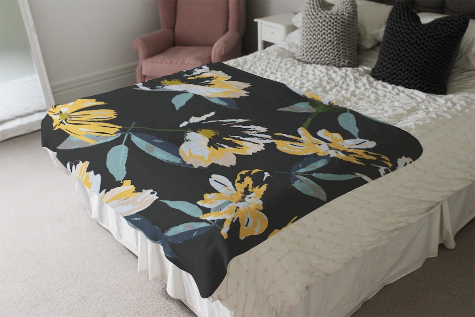 image 1 of Yellow Flowers On Green Blanket | Multi