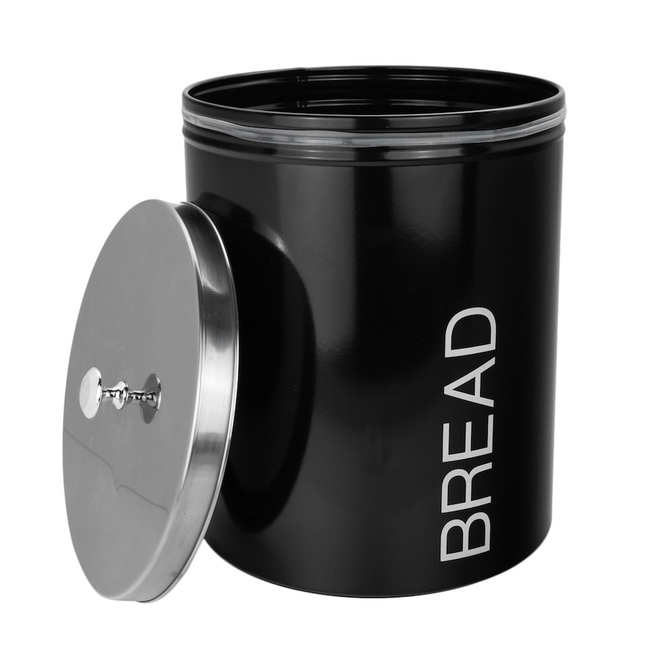 image 1 of Harbour Housewares Black Round Metal Kitchen Bread Bin Kitchen Caddy Kitchen Storage Containers Tin Canister