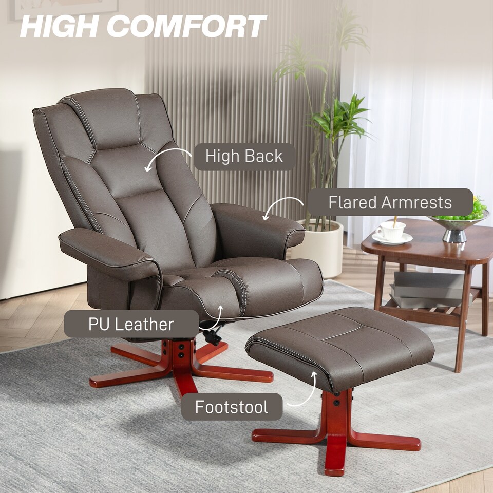 image 1 of HOMCOM Reclining Armchair with Footstool and Adjustable Backrest, Brown