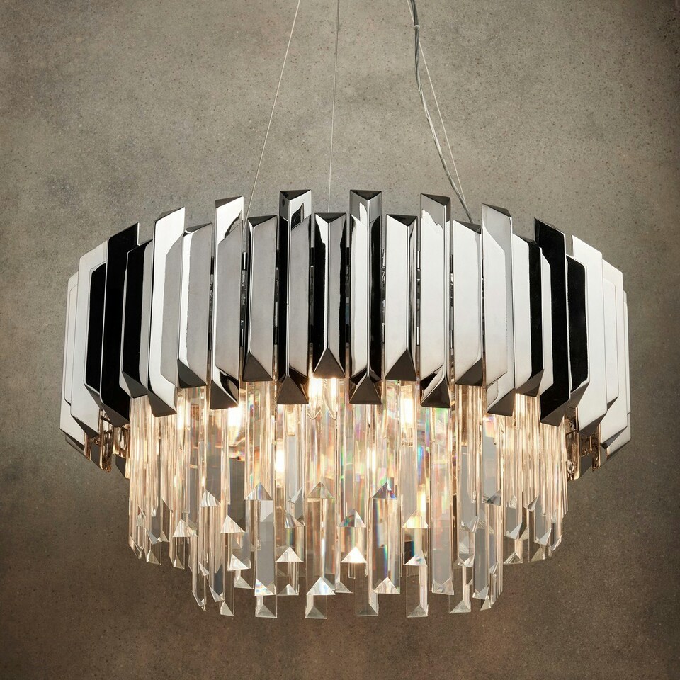image 1 of Valetta Pendant Polished Stainless Steel & Crystal (K5) Glass 6 Light Dimmable IP20 - E14