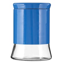Interiors by Premier Blue Steel Wrap Glass Storage Jar, 1500ml Capacity, Modern Design with Grey Steel Lid, Kitchen Storage