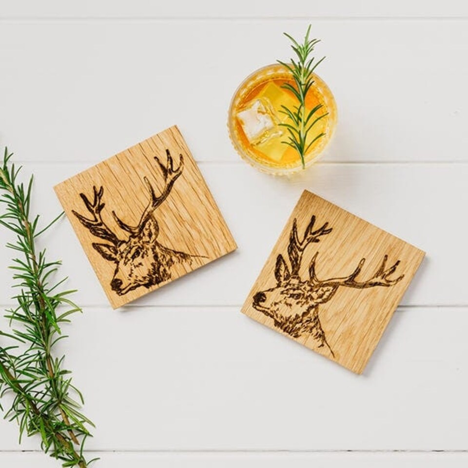 image 1 of The Just Slate Company Set of 2 Stag Oak Coasters