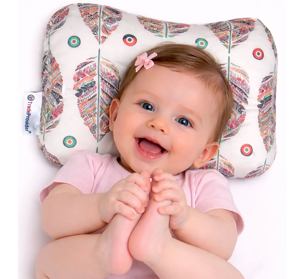 image 1 of TradeProvider® Baby Head Support Cushion for Pram, Pushchair, Stroller, Infant Support Pad, Newborn Travel Headrest (Boho Feather Collection)