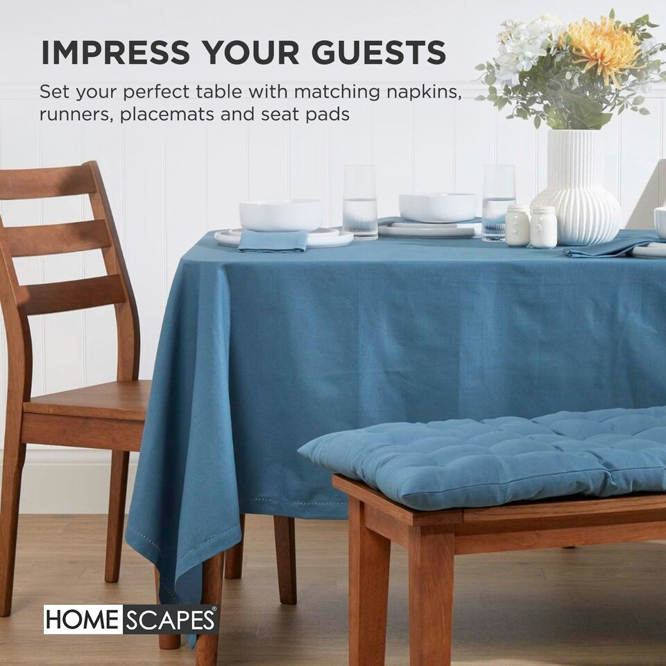 image 1 of Homescapes Garden Bench Cushion Luxury 2 Seater 100% Cotton Indoor Outdoor Seat Pad Blue | 108 x 42 cm