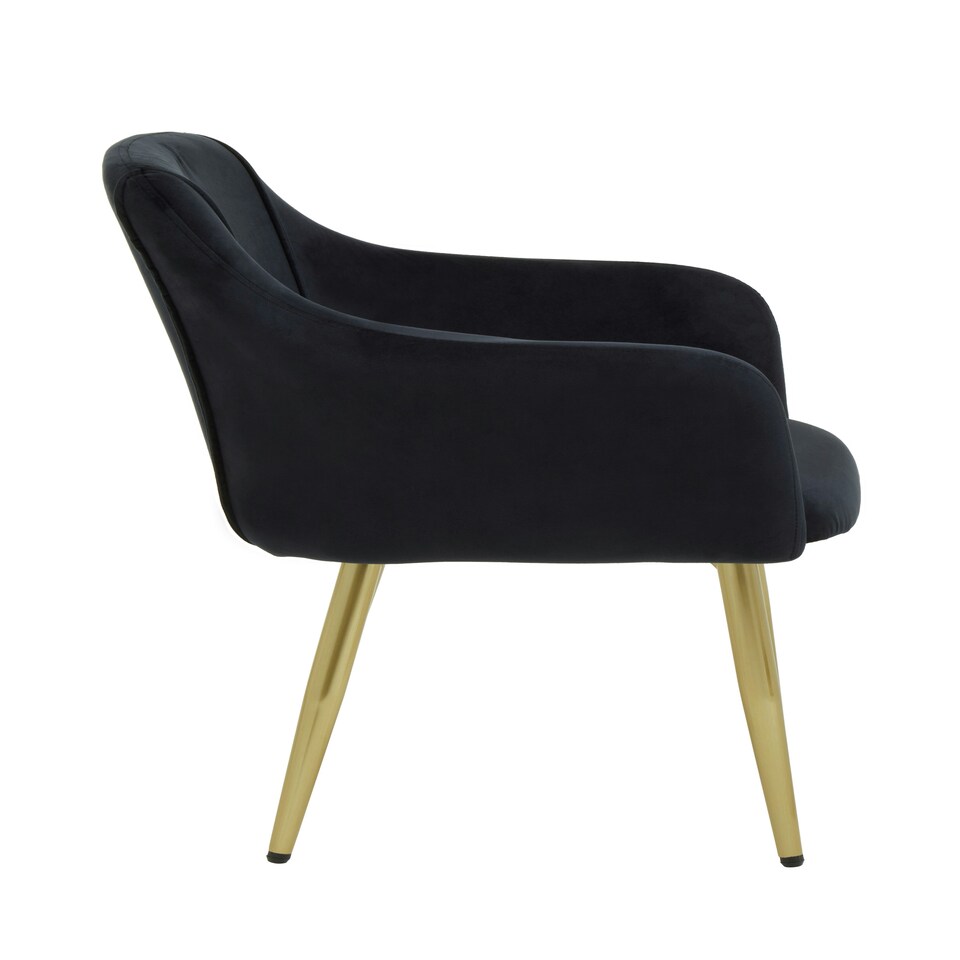 image 1 of Interiors by Premier Black Velvet Dining Chair, Mid-Century Modern Velvet Dining Chair, Stylish Black and Gold Dining Chair Black