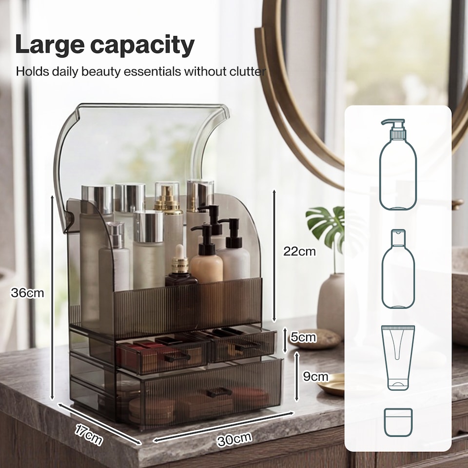 image 1 of ilus Makeup Storage Organiser Acrylic Cosmetics Organizer Transparent Black | Black | Black