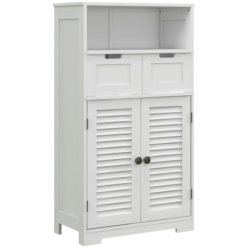 image 1 of kleankin Bathroom Storage Cabinet with Louvred Doors White