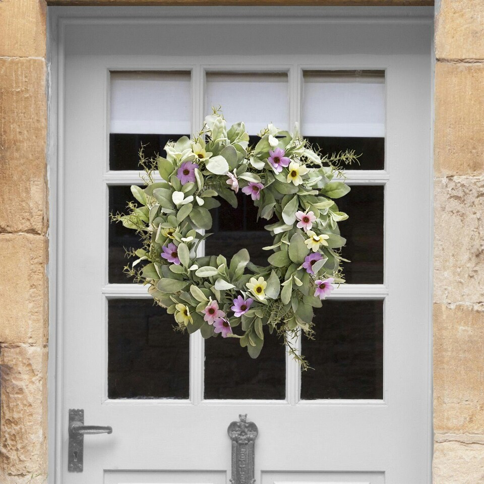 image 1 of OHS Natural Home Wall Table Decor Artificial Spring Wreath, 50cm - Pink