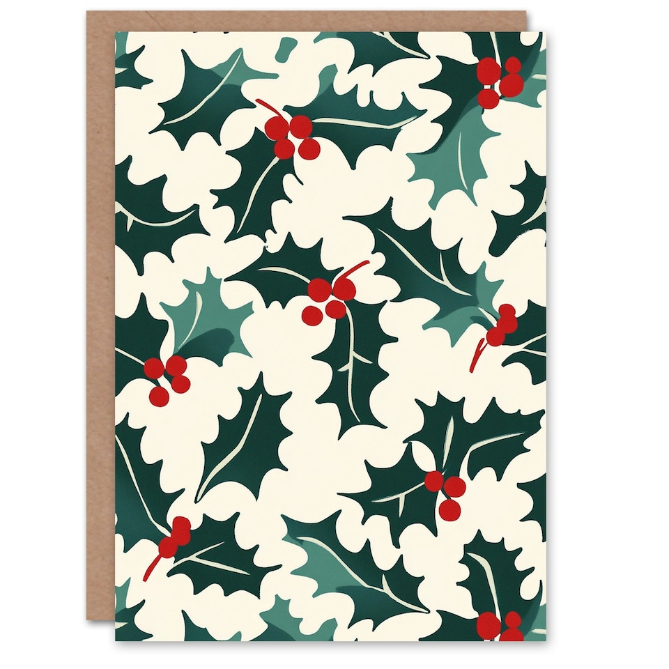 image 1 of Holly Plant Leaf Berry Festive Graphic Blank For Him Or Her Art Xmas Festive Christmas Card