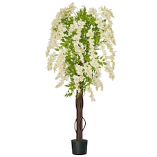 HOMCOM Artificial Realistic White Wisteria Tree Faux Plant for Indoor Décor