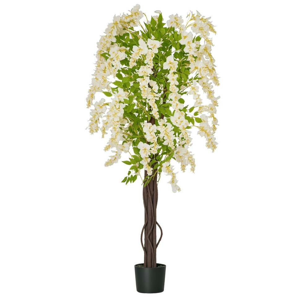 image 1 of HOMCOM Artificial Realistic White Wisteria Tree Faux Plant for Indoor Décor