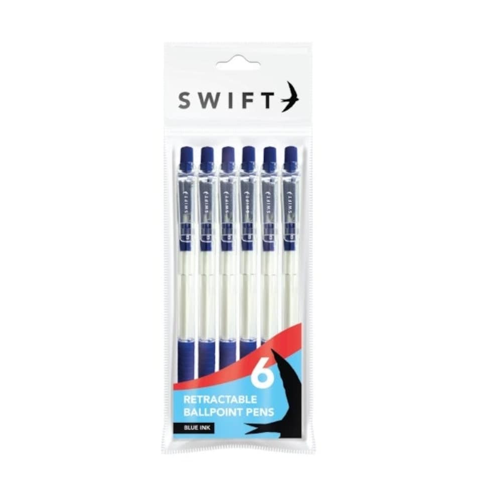 image 1 of Pack of 6 Blue Retractable Ballpoint Pens