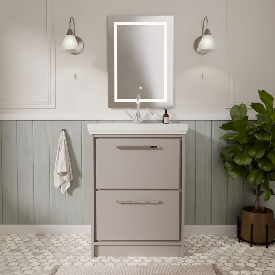 image 1 of Balterley Modern Bathroom Floor Standing 2-Drawer Vanity Unit with Fireclay Basin - 1 Tap Hole | Grey | Pebble Grey | 1