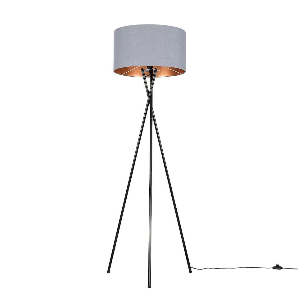 image 1 of ValueLights Camden Black Tripod Floor Lamp Grey & Copper Shade & Bulb Copper