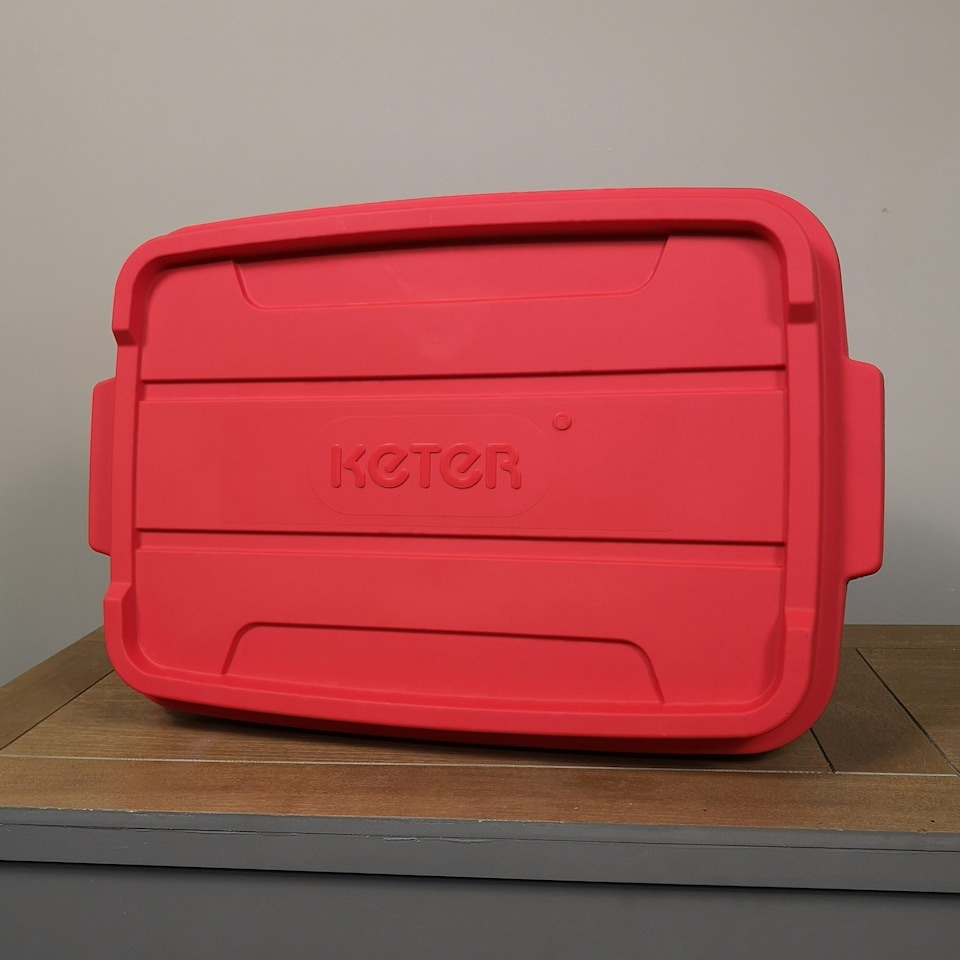 image 1 of 37L Black and Red Tuff Stackable Storage Box with Lid and Carry Handles Black