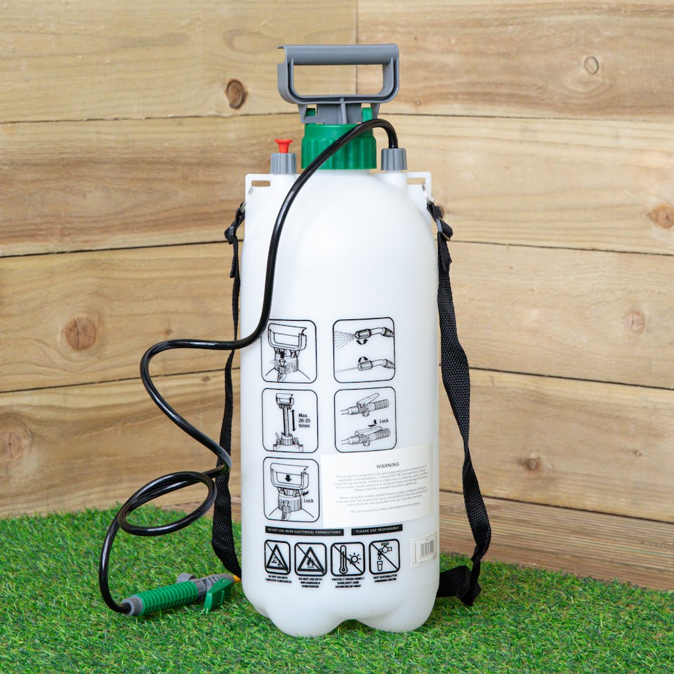 image 1 of 8 Litre Garden Pressure Sprayer with Shoulder Strap & Lance | White | White
