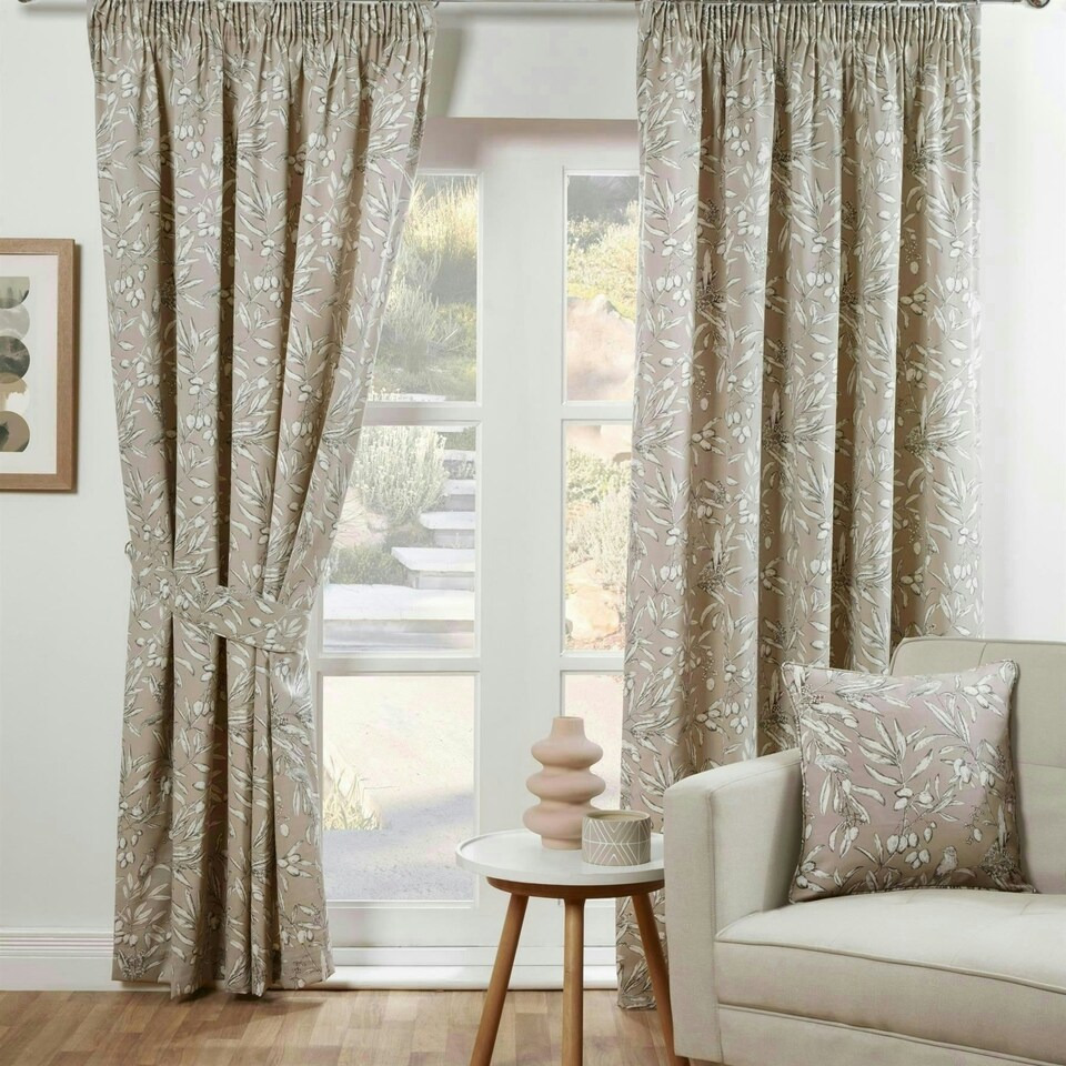 image 1 of Aviary Pencil Pleat Curtains - Beige - 117cm x 183cm