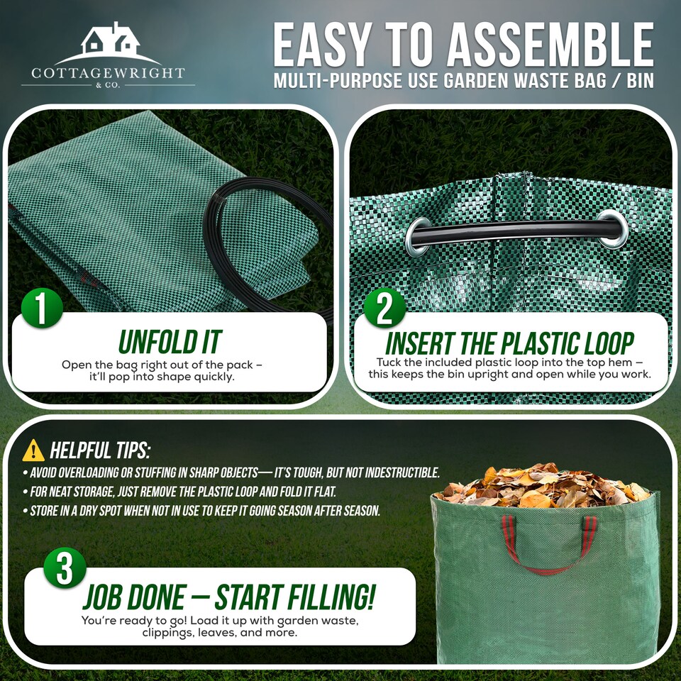 image 1 of Garden Bags Heavy Duty with Handles Reusable Garden Waste Bags for Plant, Grass, Dirt, Leaves Collection - Pack of 2