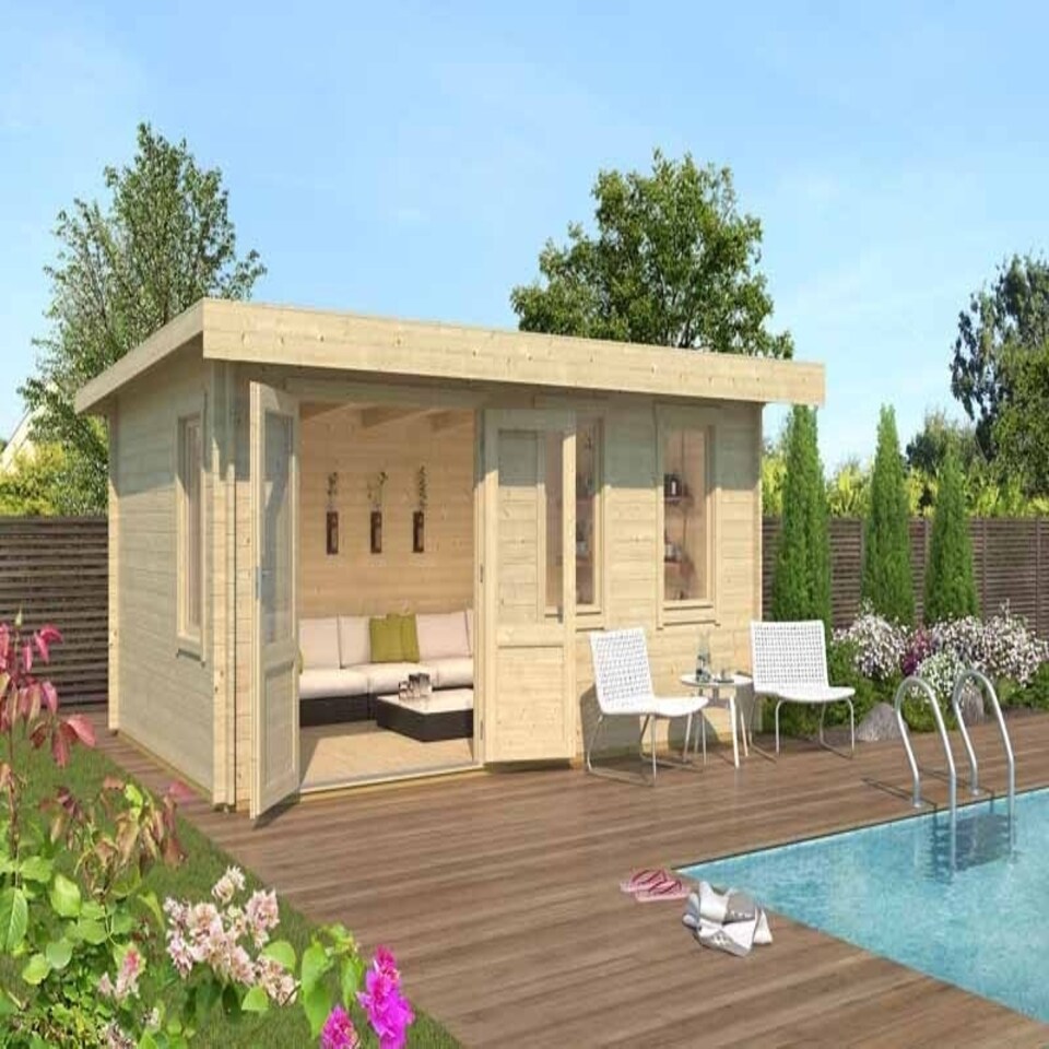 image 1 of Baruda 53-Log Cabin, Wooden Garden Room, Timber Summerhouse, Home Office - L570 x W415 x H222.3 cm Brown
