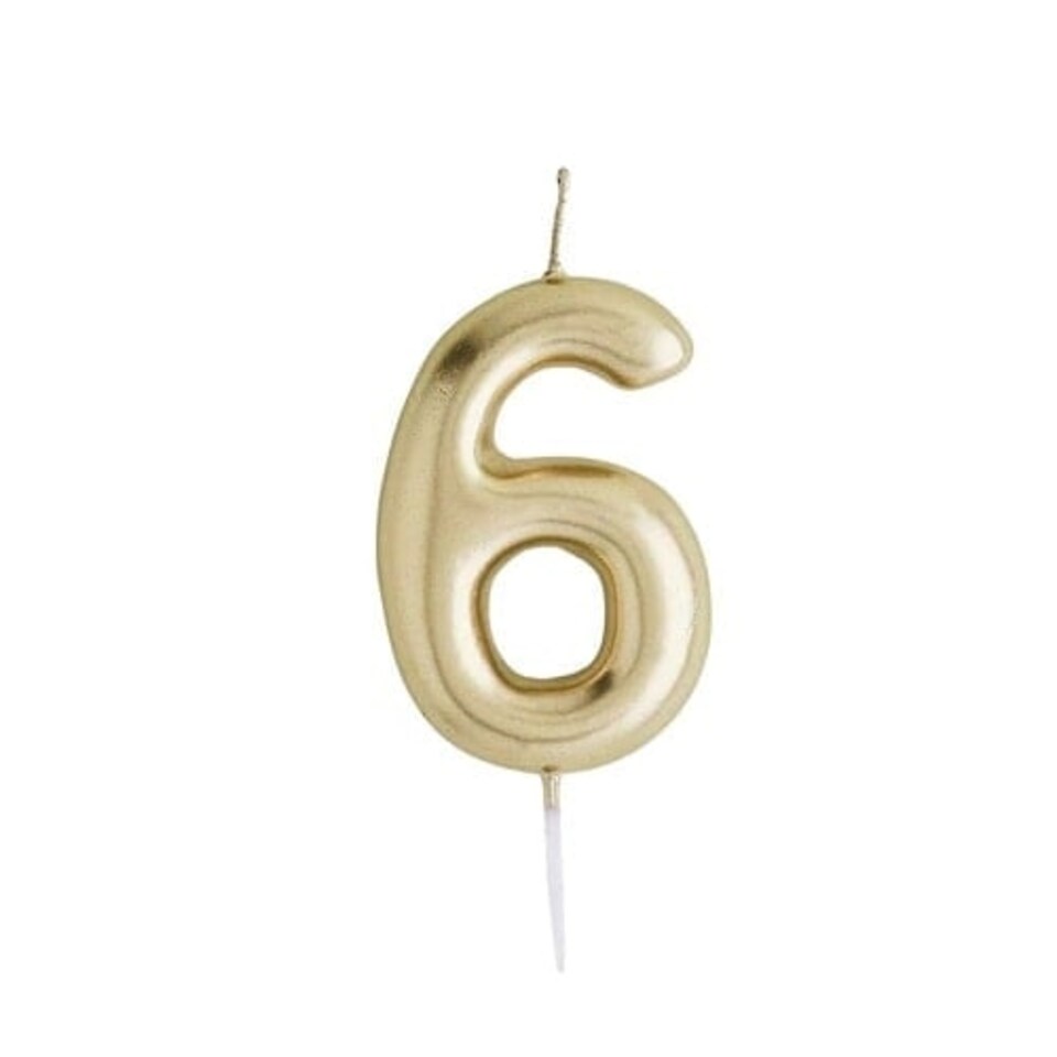 Metallic Gold Number 6 Shaped Candle