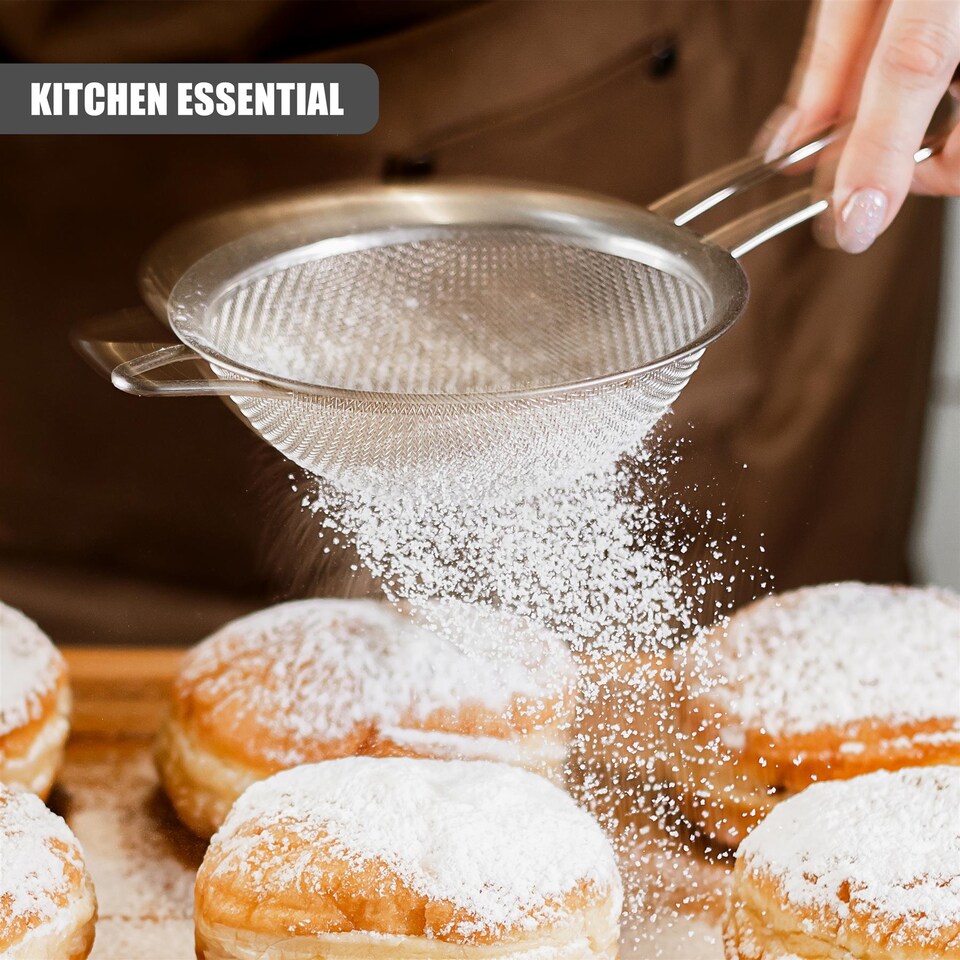 image 1 of GEEZY Fine Mesh Sieve Set of 3 Stainless Steel Strainers for Kitchen Baking Cooking