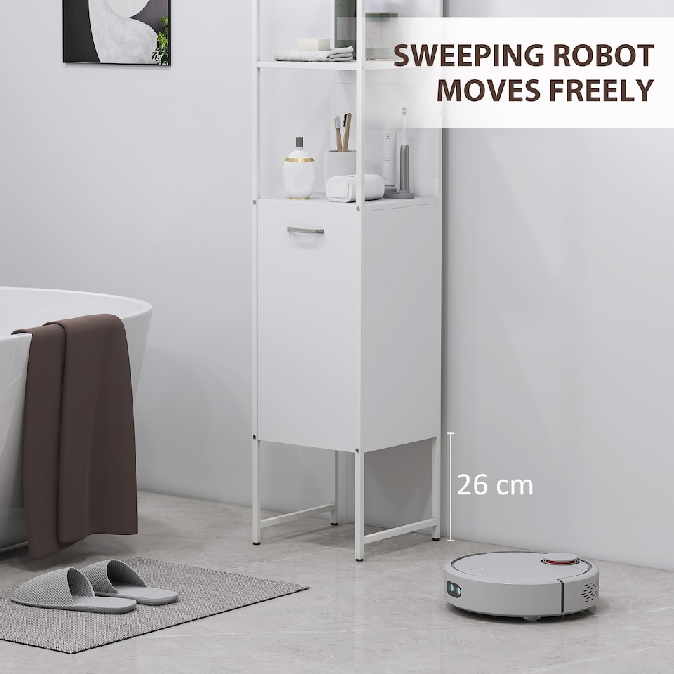 image 1 of HOMCOM Tall Bathroom Cabinet, Slim Bathroom Storage Cabinet with 3 Open Shelves and Adjustable Shelf, Freestanding Storage Cupboard, 33 x 33 x 185 cm, White