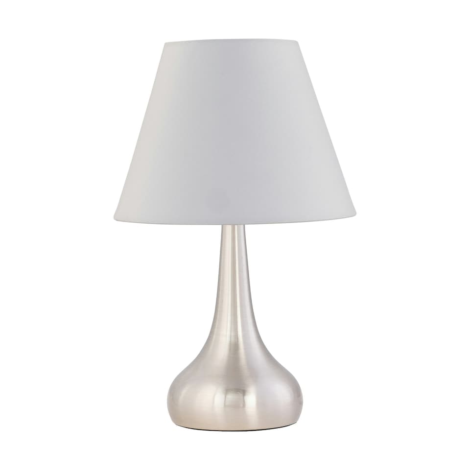 image 1 of Set of 2 Romana - Brushed Chrome Touch Table Lamps with Ivory Shades Silver | Red