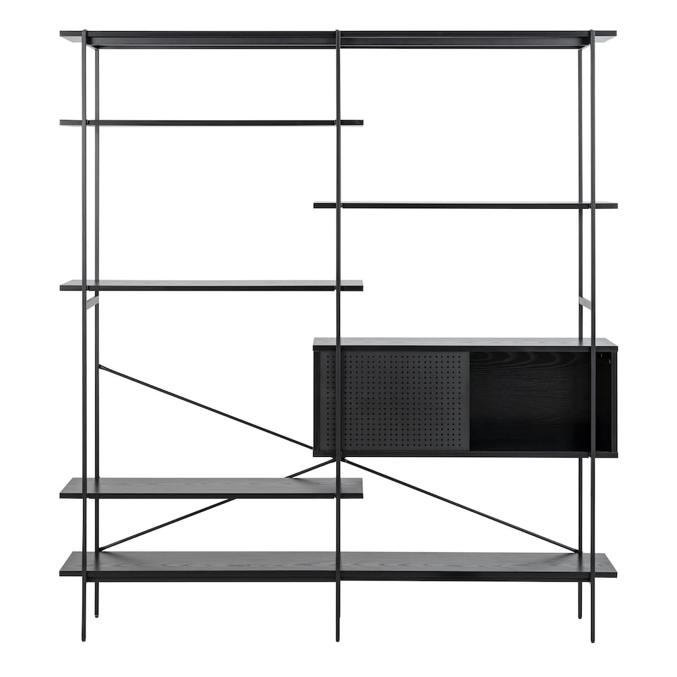 image 1 of Angus Bookcase with 1 Sliding Door & 5 Shelves in Black