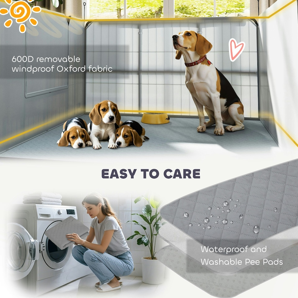 image 1 of PawHut 7 Panel Whelping Box for Dogs, Dog Playpen with Whelping Pads 