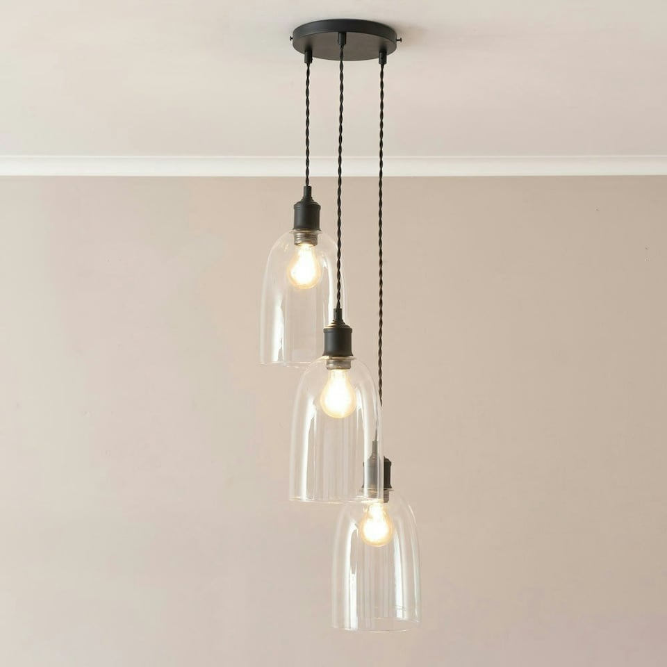 image 1 of ValueLights Kira Glass Dome 3 Drop Cluster Matte Black Ceiling Pendant Light with Bulbs Black