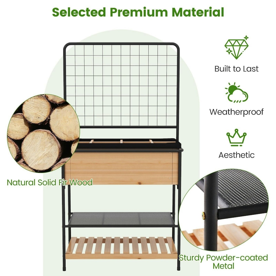 image 1 of COSTWAY Raised Garden Bed Planter Box with 2-tier Shelves N/A