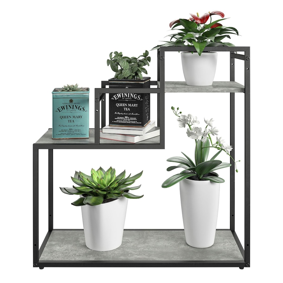 image 1 of Weston Plant Stand with 3 Shelves Black/Light Concrete | Grey | LIGHT CONCRETE