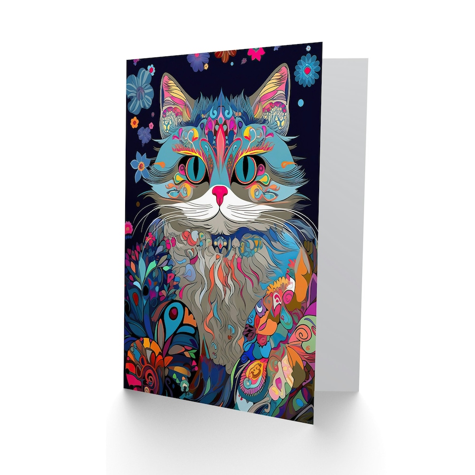 image 1 of Alice in Wonderland Cheshire Cat Trippy Colourful Greeting Card