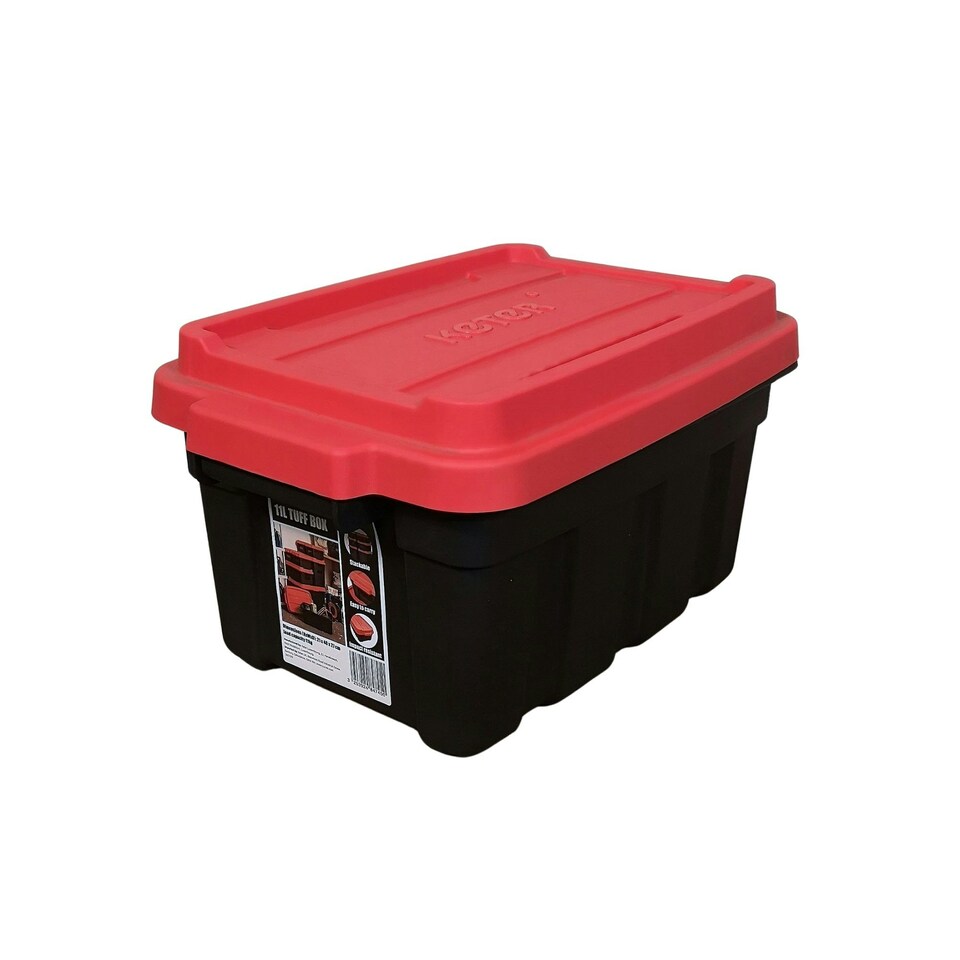 image 1 of 11L Black and Red Small Tuff Stackable Storage Box with Lid and Carry Handles Black
