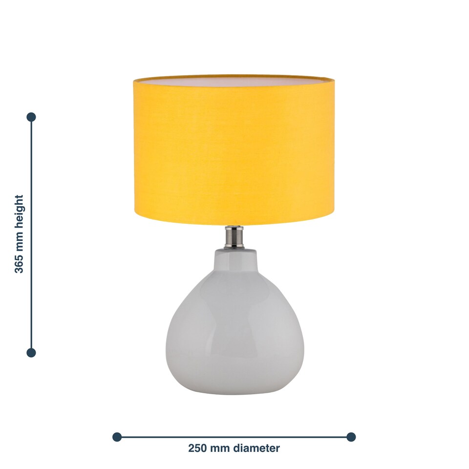 image 1 of Set of 2 Tuscan - White Ceramic Lamps with Ochre Shade | White | Yellow | Medium | 2