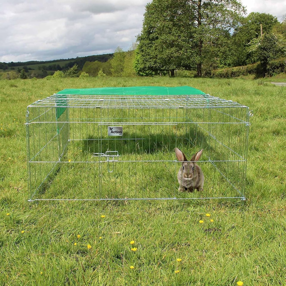 image 1 of Actiaspet - Metal Run for Rabbit/Guinea Pig/Chicken/Duck/Ferret/Dog/Cat Pet Enclosure with Roof Sunshade (Grey, XXLarge)