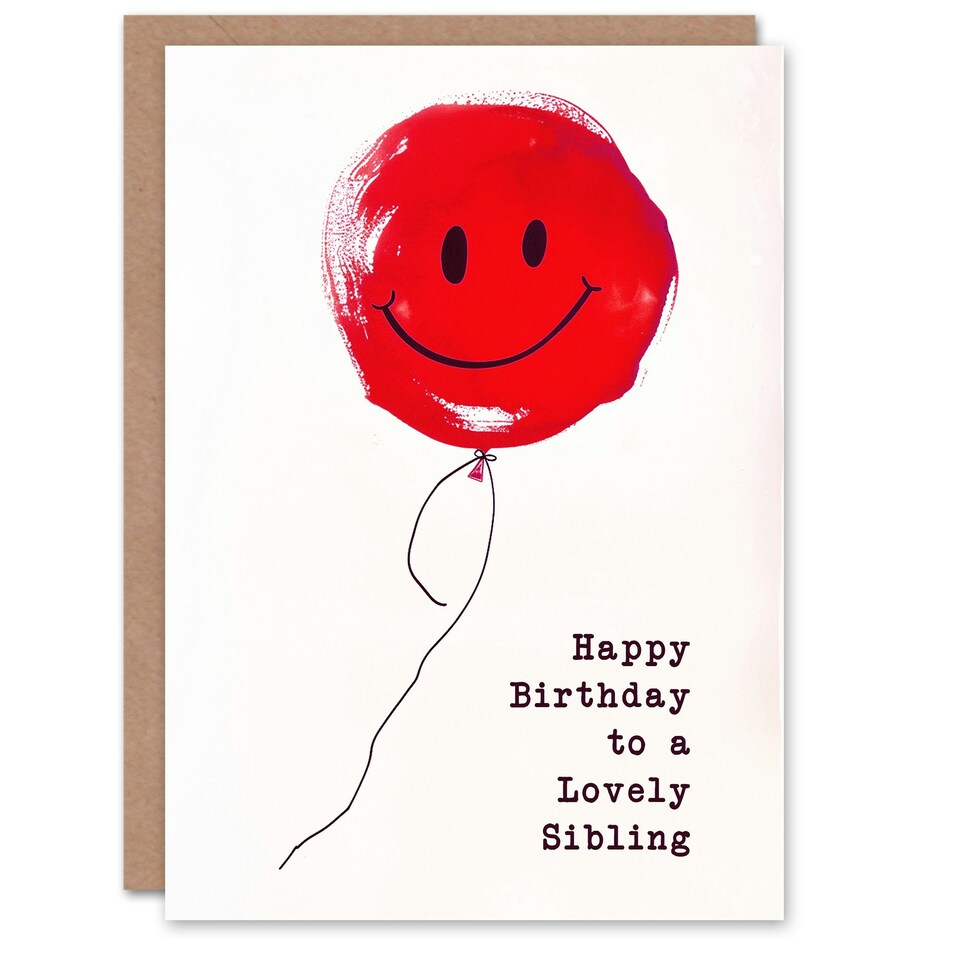 image 1 of Lovely Simple Smiley Face Red Balloon Fun Sibling Birthday Card