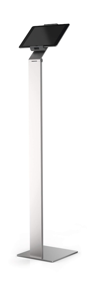 image 1 of Durable Aluminium Tablet Holder iPad Floor Exhibition Stand | Rotates & Locks | Silver