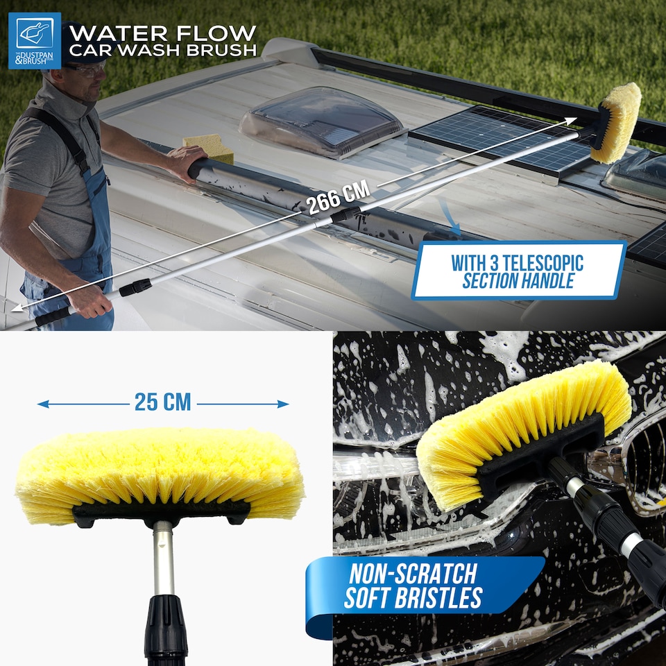image 1 of Extra Long Telescopic Water Fed Car Wash Brush 2.66m Extendable Vehicle & Window Scrubber