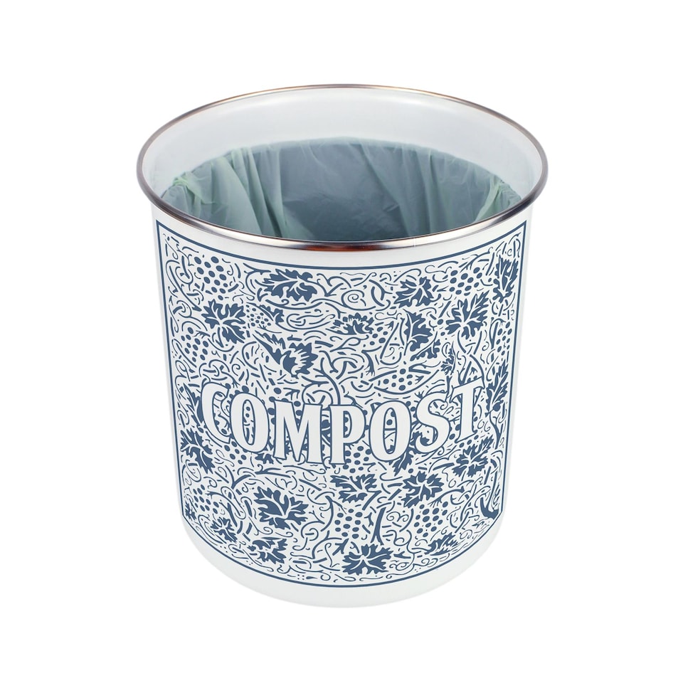 image 1 of Oak Leaves & Berries Compost Caddy - Metal 2L Blue Decorative Kitchen Food Waste Bin